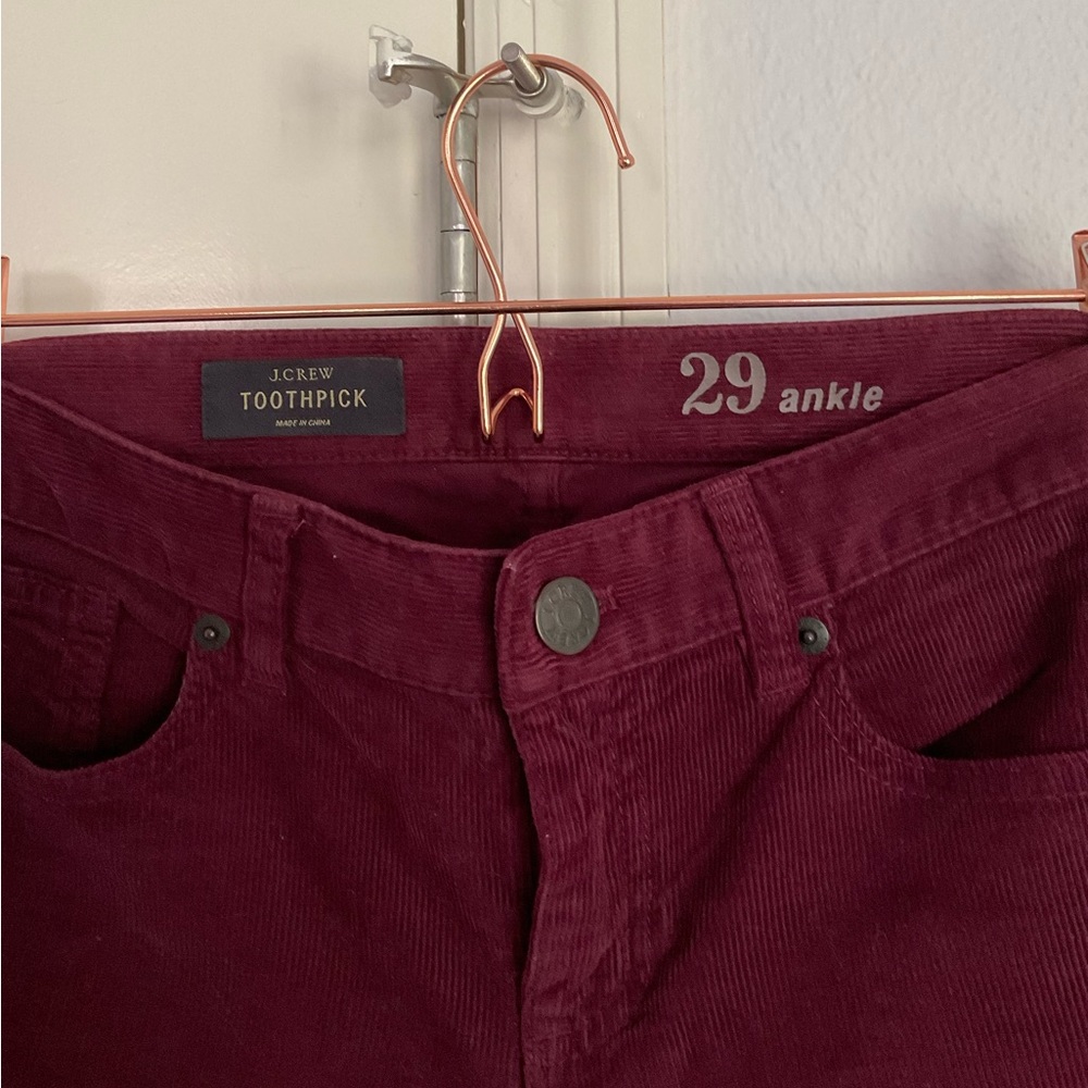 JCrew Toothpick Maroon Corduroys size 29 Ankle Length
